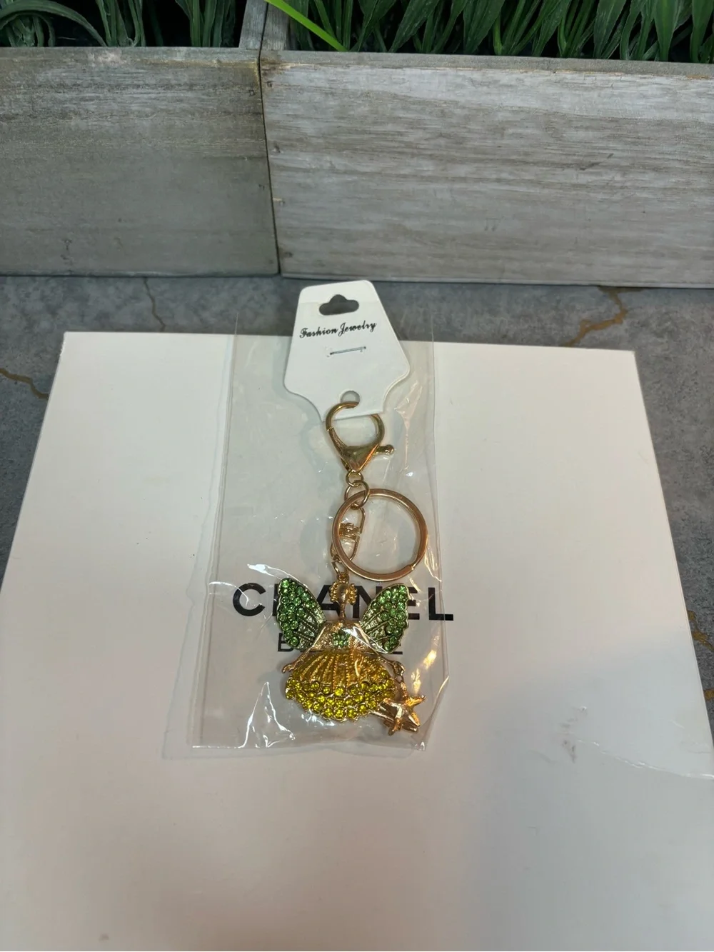 Fashion Jewelry Gold-Tone Fairy 🧚 Bag Charm-keychain with Green and Yellow